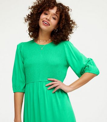 Green Shirred Frill Hem Midi Dress ...